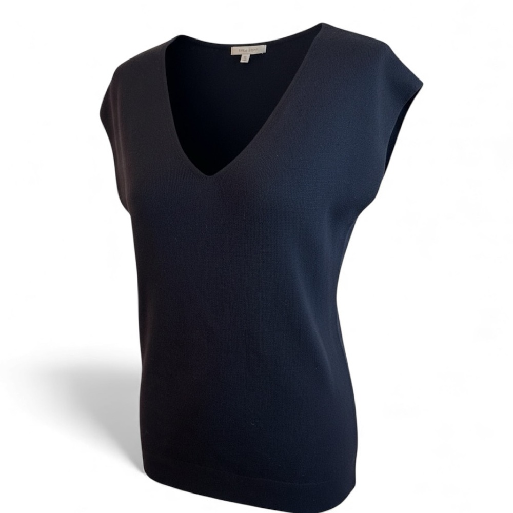 Talbots Women’s Medium Navy Blue V Neck Sweater Tank Cotton Blend